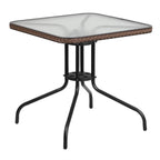 Flash Furniture Barker 28'' Square Tempered Glass Metal Table With Dark Brown Rattan Edging