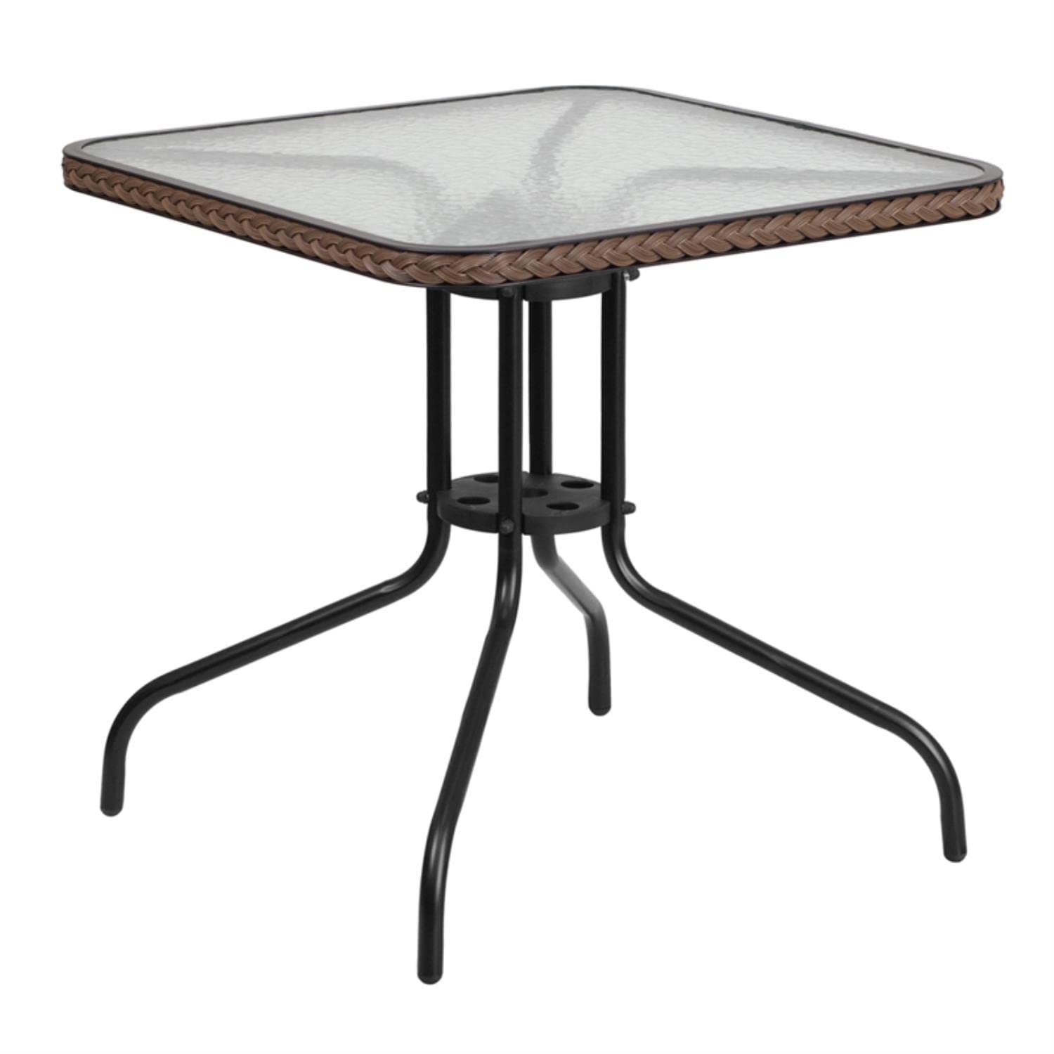 Flash Furniture Barker 28'' Square Tempered Glass Metal Table With Dark Brown Rattan Edging