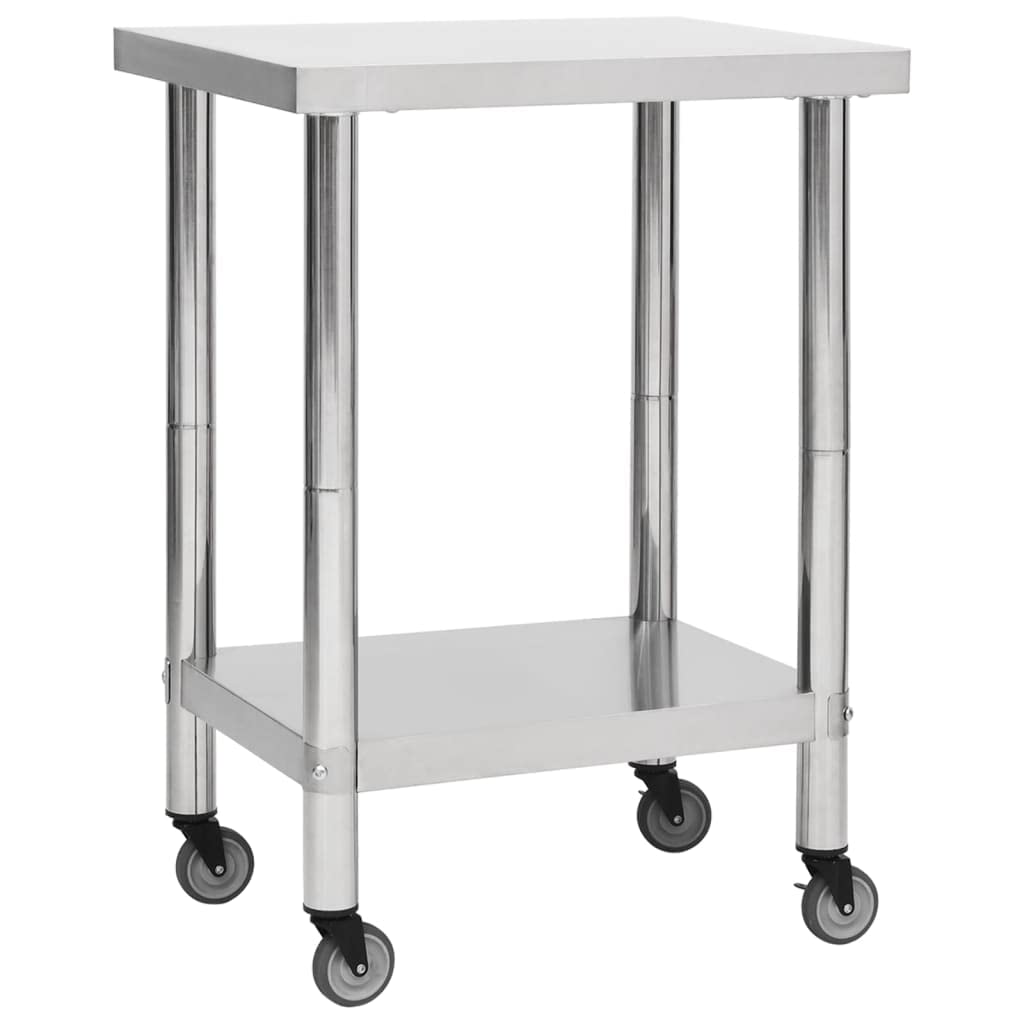 vidaXL Stainless Steel Kitchen Work Table with Wheels - 23.6&quot;x11.8&quot;x33.5&quot; - Durable, Corrosion-Resistant and Mobile - Ideal for Kitchen, Restaurant, School, Commercial Workspace - Easy to Clean