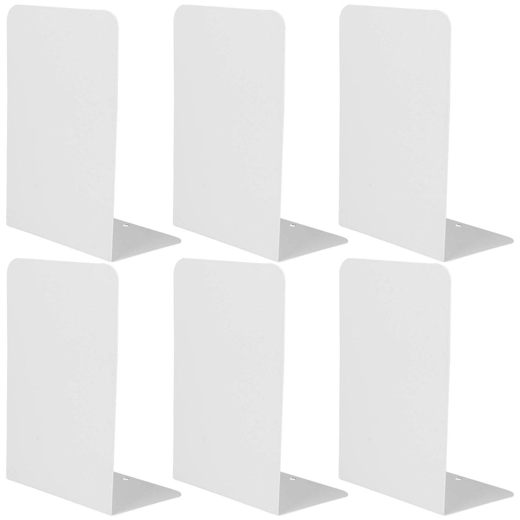 6 Pcs White Metal Bookends, Bookends for Shelves, Heavy Duty Book Ends to Hold Books, Book Stopper for Shelves, Heavy Books, Dec