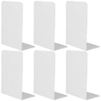 6 Pcs White Metal Bookends, Bookends for Shelves, Heavy Duty Book Ends to Hold Books, Book Stopper for Shelves, Heavy Books, Dec