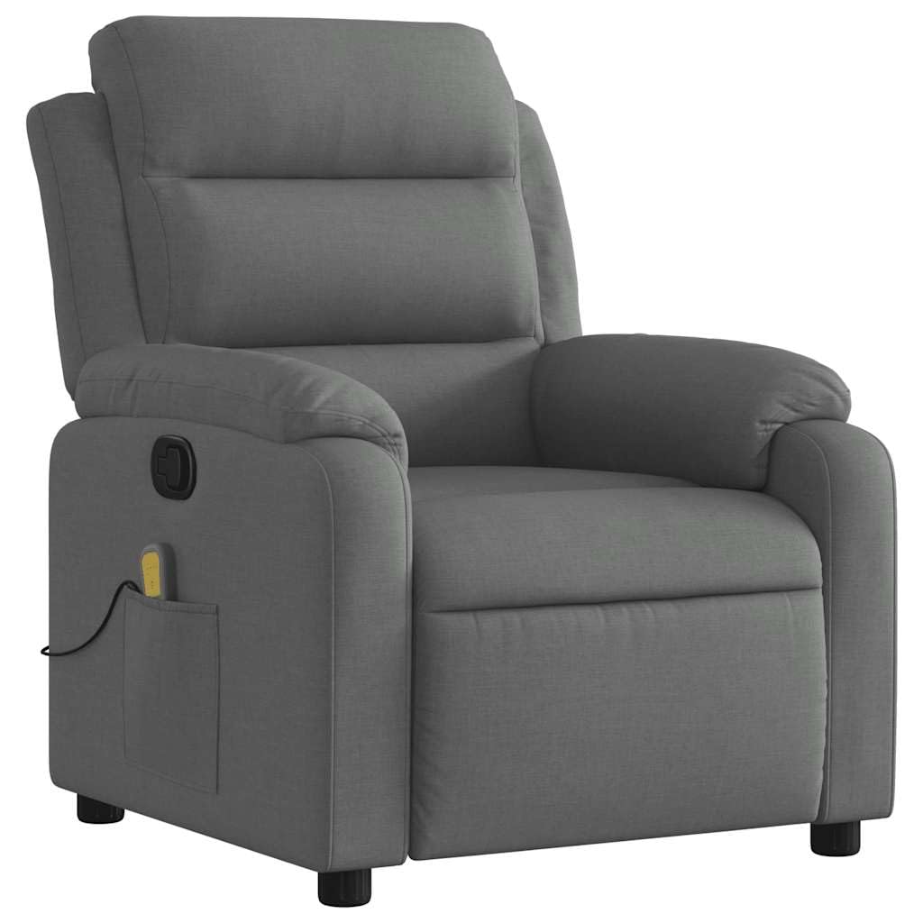 vidaXL Massage Recliner Chair with 6-Point Vibration Massage and Convenient Side Pocket, Dark Grey Fabric Rocker, Adjustable Backrest & Footrest Lounge Seat for Living Room, USB Charge Port
