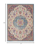 HomeRoots Ivory/Multi 100% Polypropylene 7’ x 10’ Pink and Blue Floral Medallion Area Rug