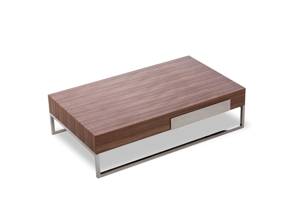 HomeRoots Steel, Glass, Veneer Modern Walnut Coffee Table