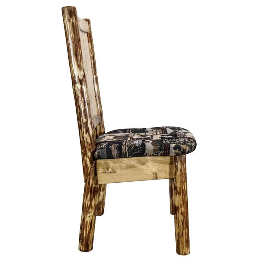Montana Woodworks Glacier Country Collection Side Upholstered Chair, Woodland Pattern with Laser Engraved Elk Design, Stained and Lacquered