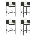 vidaXL 4-Set Modern Poly Rattan Bar Stools with Cushions in Black - Sturdy, Weather-Resistant Outdoor Furniture with Steel Frame, Lightweight and Ideal for Garden Parties, BBQs