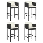 vidaXL 4-Set Modern Poly Rattan Bar Stools with Cushions in Black - Sturdy, Weather-Resistant Outdoor Furniture with Steel Frame, Lightweight and Ideal for Garden Parties, BBQs