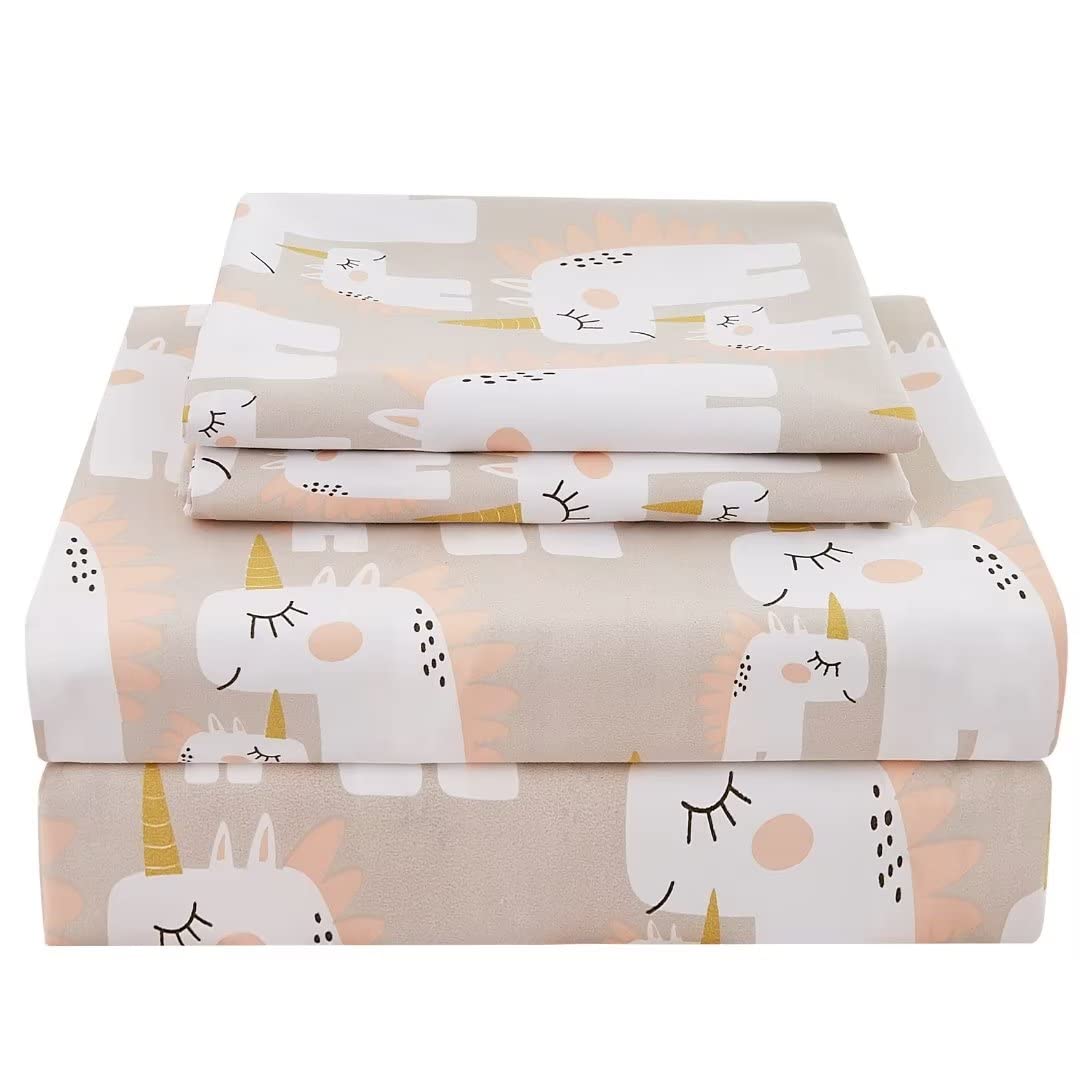 Jsd Pink Unicorn Kids Printed Sheet Set Full Size, 4 Piece Soft Microfiber Pattern Bed Sheets For Girls Deep Pocket