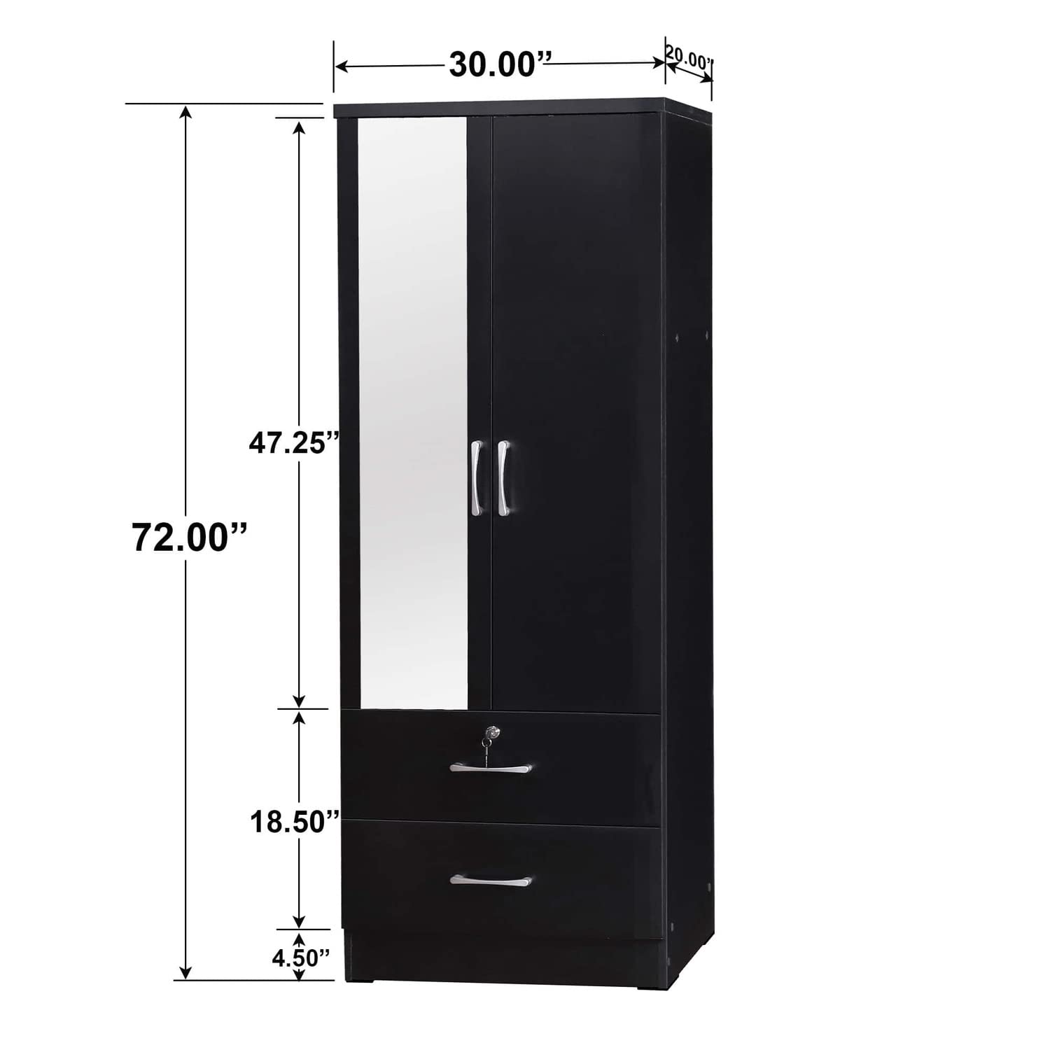Better Home Products Grace Armoire Wardrobe With Mirror & Drawers In Black