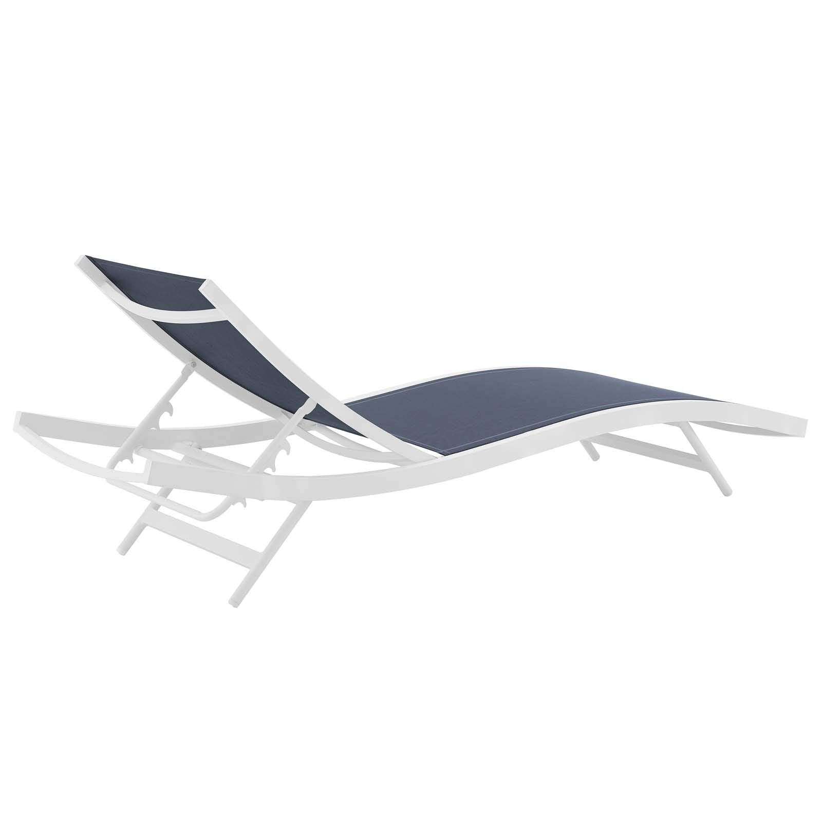 Modway Glimpse Aluminum Mesh Outdoor Patio Poolside Deck Chaise Lounge Chair in White Navy