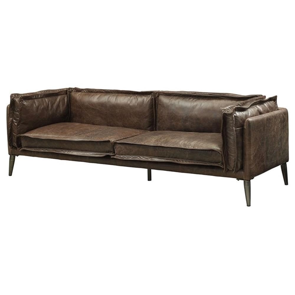 Acme Porchester Leather Sofa in Distress Chocolate