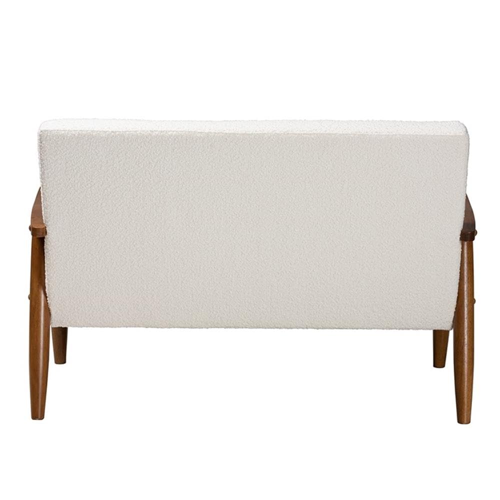 Baxton Studio Stratton Mid-Century Modern Cream Boucle Fabric and Walnut Brown Finished Wood Loveseat Walnut Brown/WhiteMaterial
