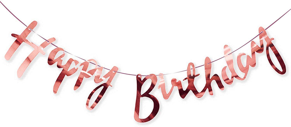 Dinipropz Happy Birthday Toy Banner Bunting Metallic Cursive Design Set (Rose Gold Bunting)