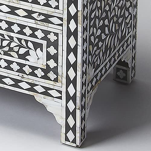 HomeRoots Black Mango Wood Solids, MDF, Resin, Bone Victoria Mother of Pearl Drawer Chest