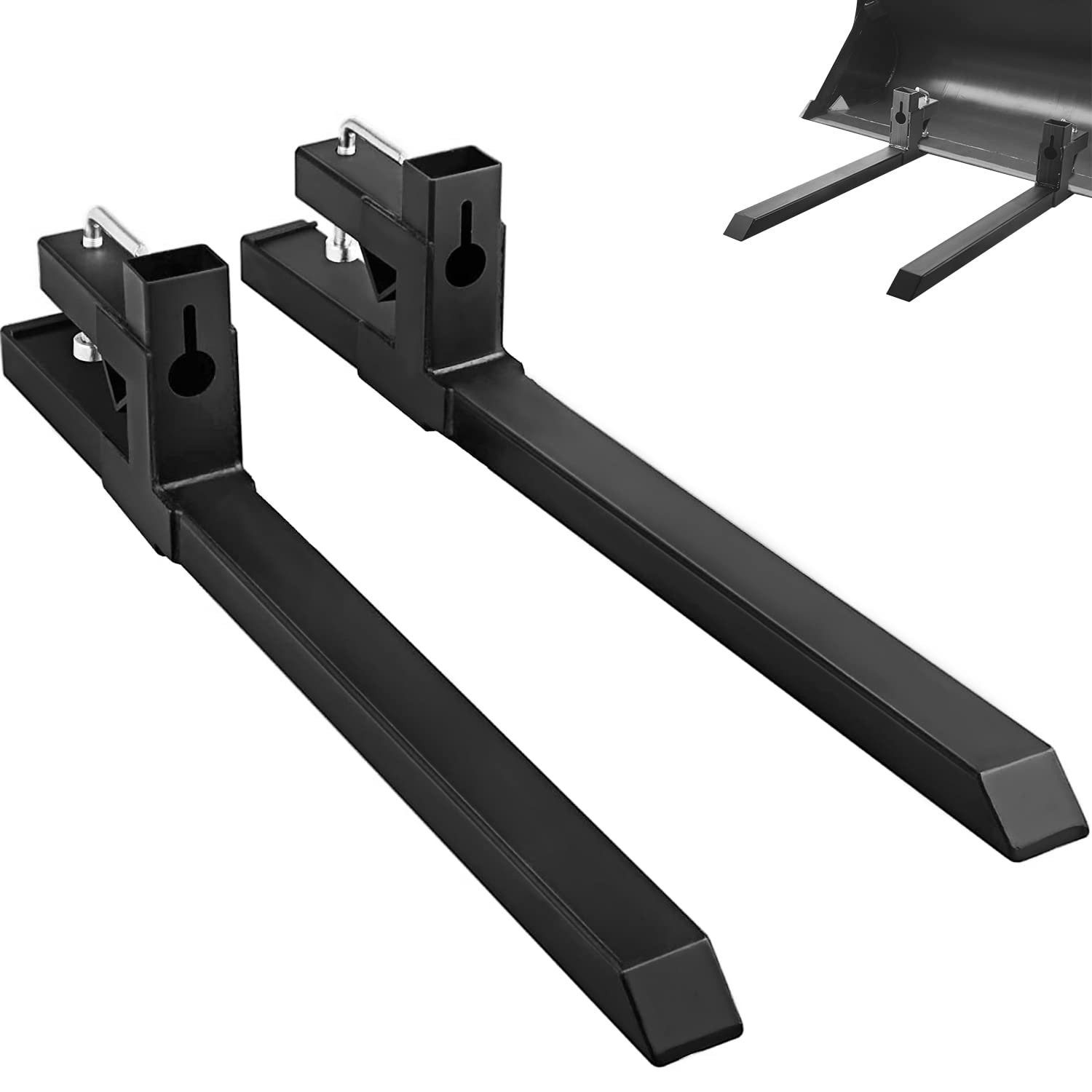 Mophorn Pallet Forks 43' 2000 Lbs Max, Clamp On Tractor Bucket Forks 59' Total Length, Heavy Duty Front Loader Forks, Fork Att