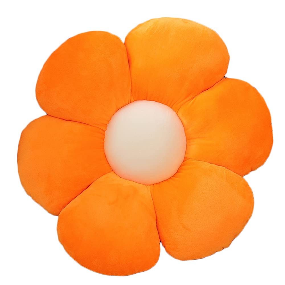 Lannery Flower Plush Throw Pillows, Flower Floor Pillow Seating Cushion Toy For Reading, Room, Watching Tv (19.7', Orange)