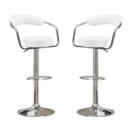 Benjara Round Seat Bar Stool With Gas Lift (Set Of 2), White/Silver