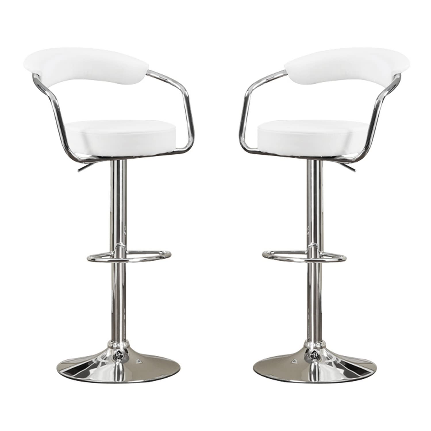 Benjara Round Seat Bar Stool With Gas Lift (Set Of 2), White/Silver
