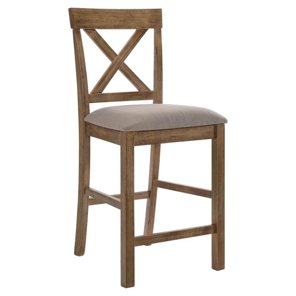 Acme Martha II Counter Height Chair in Tan Linen and Weathered Oak (Set of 2)