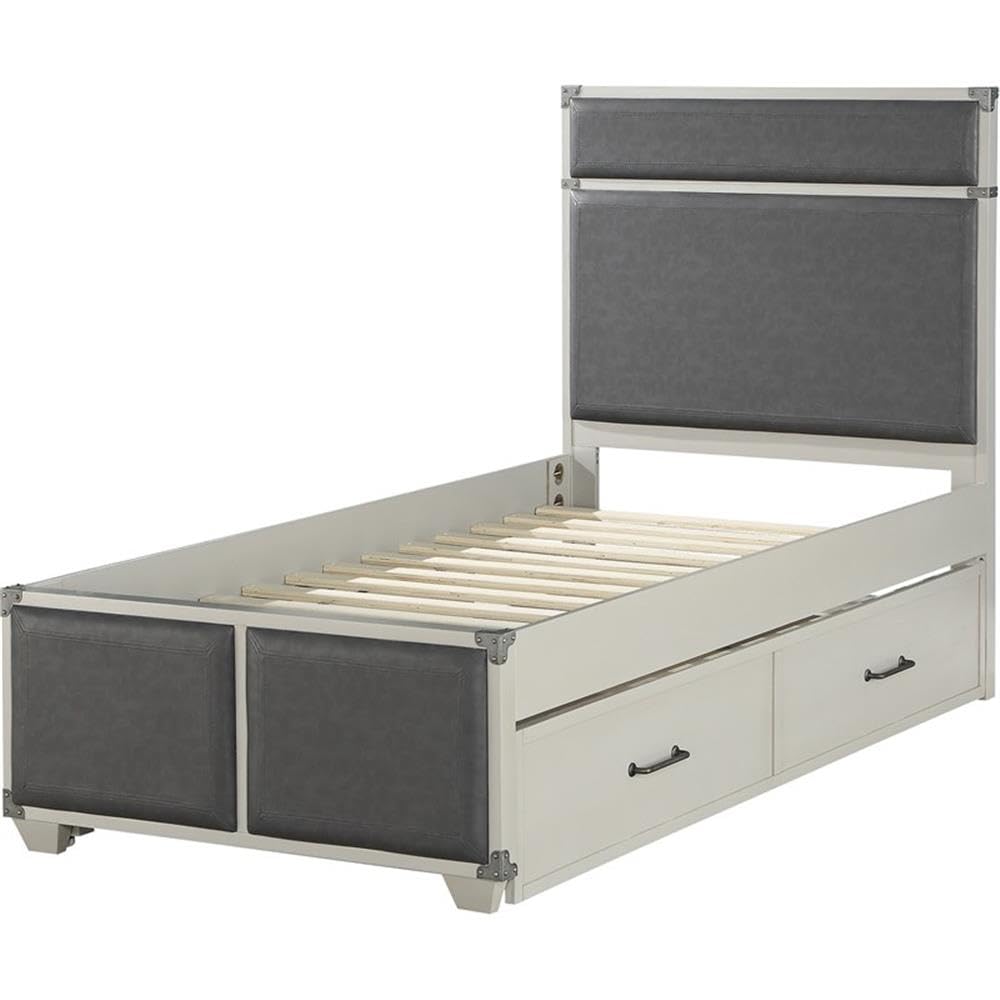 Acme Orchest Faux Leather Upholstered Twin Panel Bed in Gray