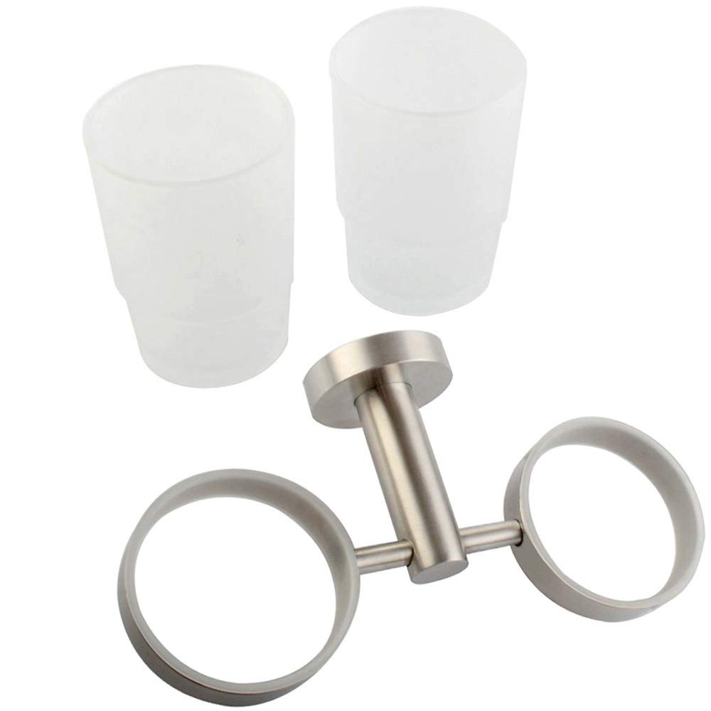 Double Toothbrush Holder, Angle Simple Sus304 Stainless Steel Wall Mounted Glass Tumbler Holder With Frosted Glass Cup Toothpast