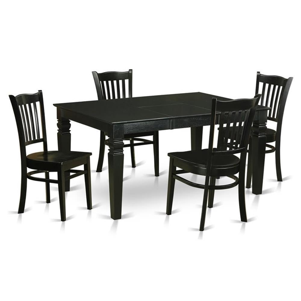 East West Furniture WEGR5-BLK-W 5 Piece Modern Dining Table Set Includes a Rectangle Wooden Table with Butterfly Leaf and 4 Dining Chairs, 42x60 Inch, Black
