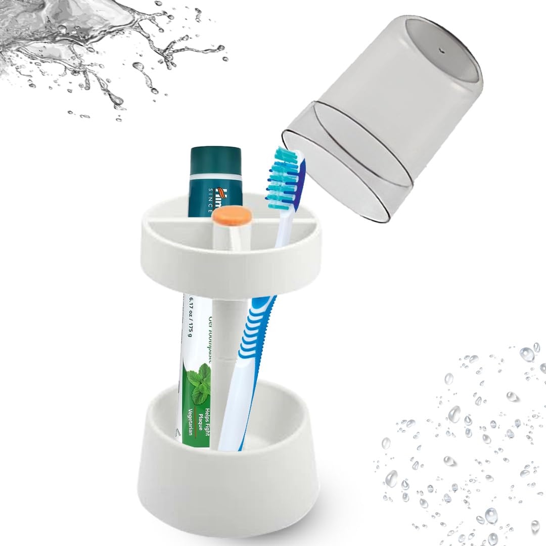 karomouj Tooth Brush Holder Bathroom | Kma618 2in1 Toothbrush Stand & Toothpaste Organizer | Plastic Brush Holder with 3 Compa