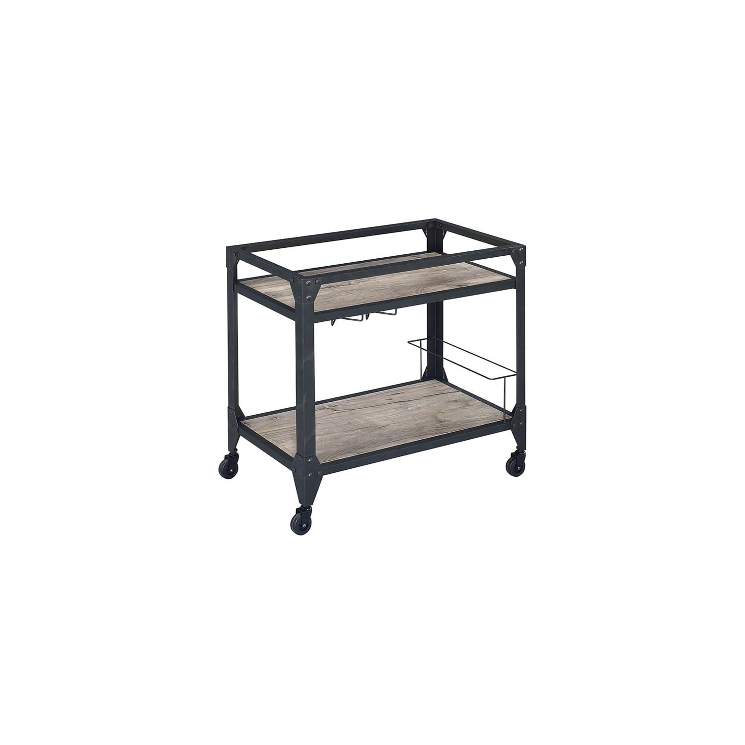 Benjara Metal Serving Cart With Wooden Shelves, Brown And Black, Gray