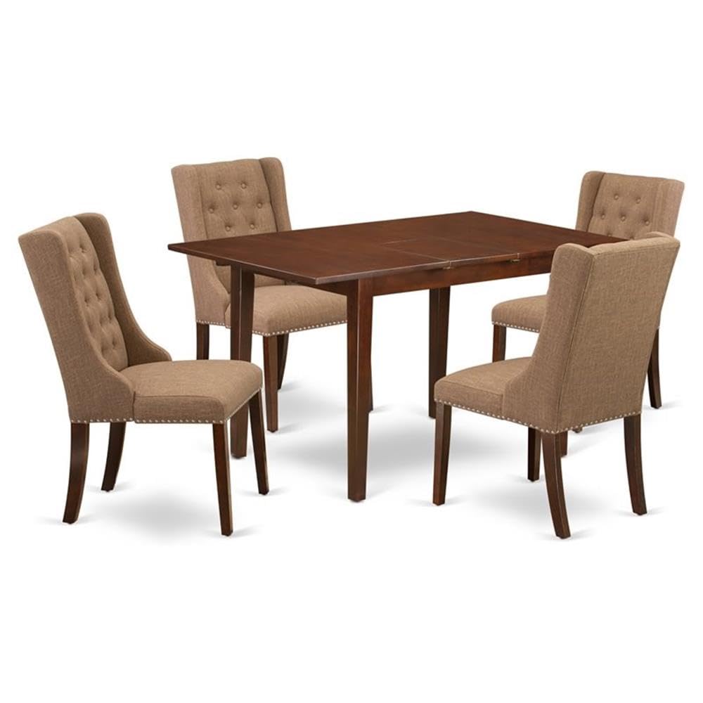 East West Furniture PSFO5-MAH-47 5 Piece Modern Dining Table Set Includes a Rectangle Wooden Table with Butterfly Leaf and 4 Light Sable Linen Fabric Parsons Chairs, 32x60 Inch, Mahogany