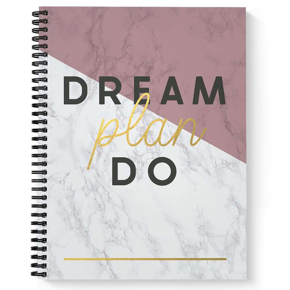 Softcover Dream Plan Do 8.5' X 11' Motivational Spiral Notebook/Journal, 120 Daily Planner Pages, Durable Gloss Laminated Cove