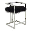 Pangea Home Kenzie 23.6" Stainless Steel & Faux Fur Counter Stool In Black