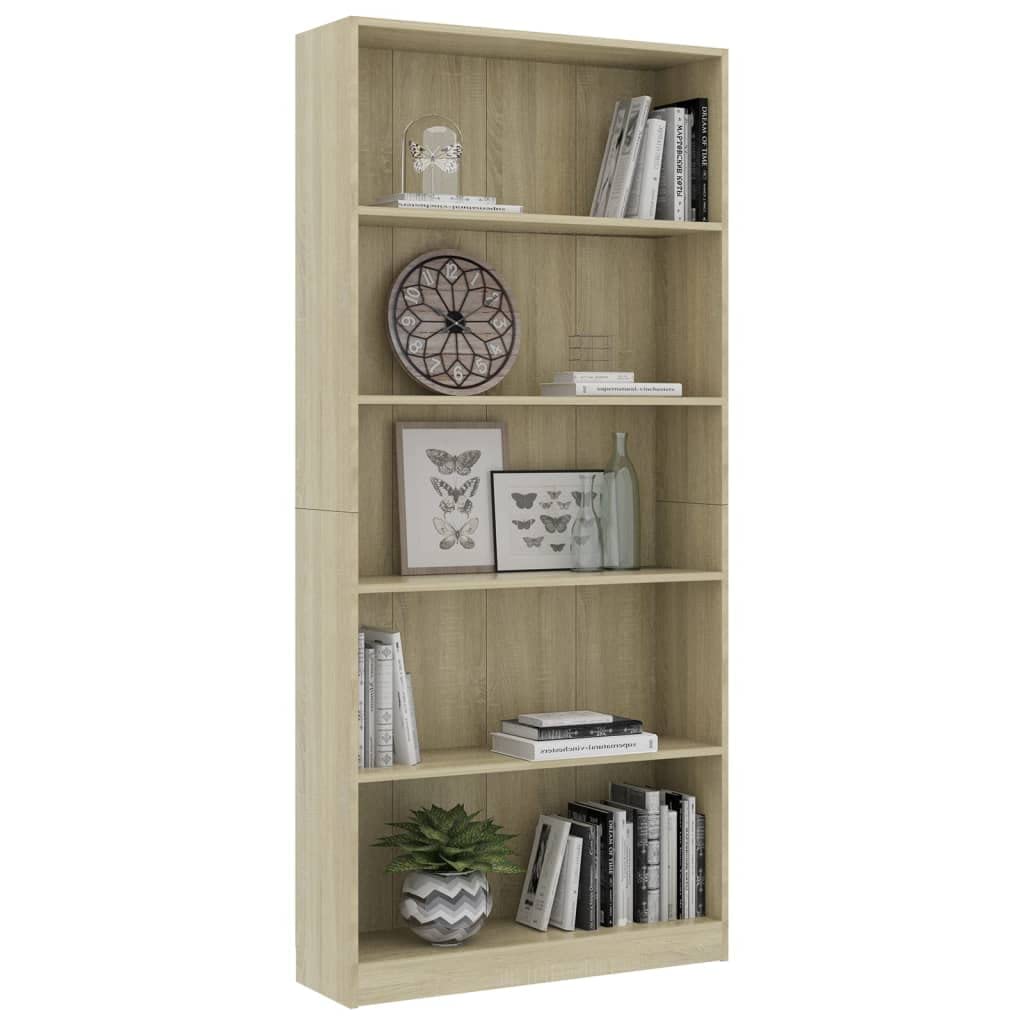 vidaXL 5-Tier Book Cabinet Sonoma Oak 31.5&quot;x9.4&quot;x68.9&quot; Chipboard