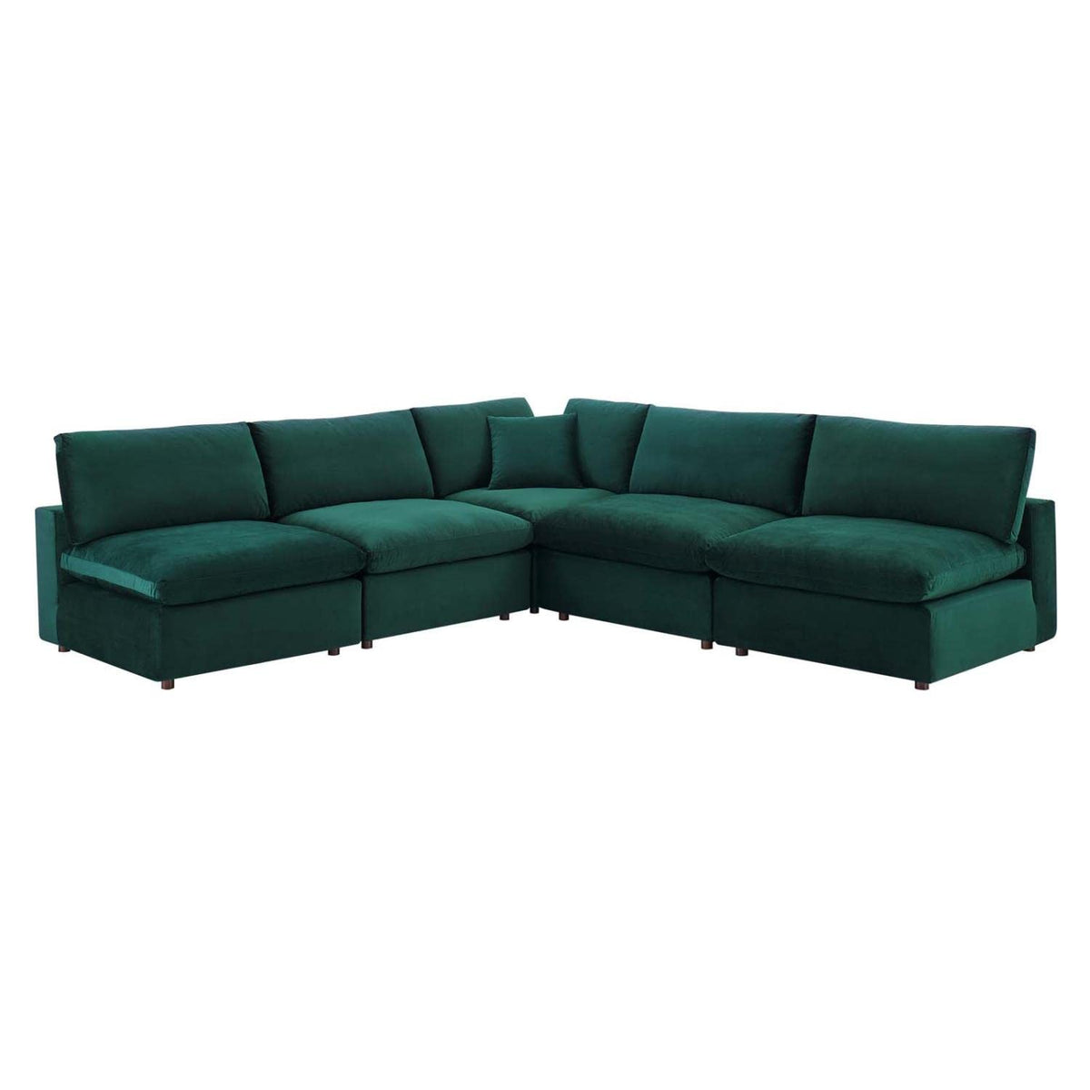 Modway Commix Down Filled Overstuffed Performance Velvet 5-Piece Sectional Sofa In Green