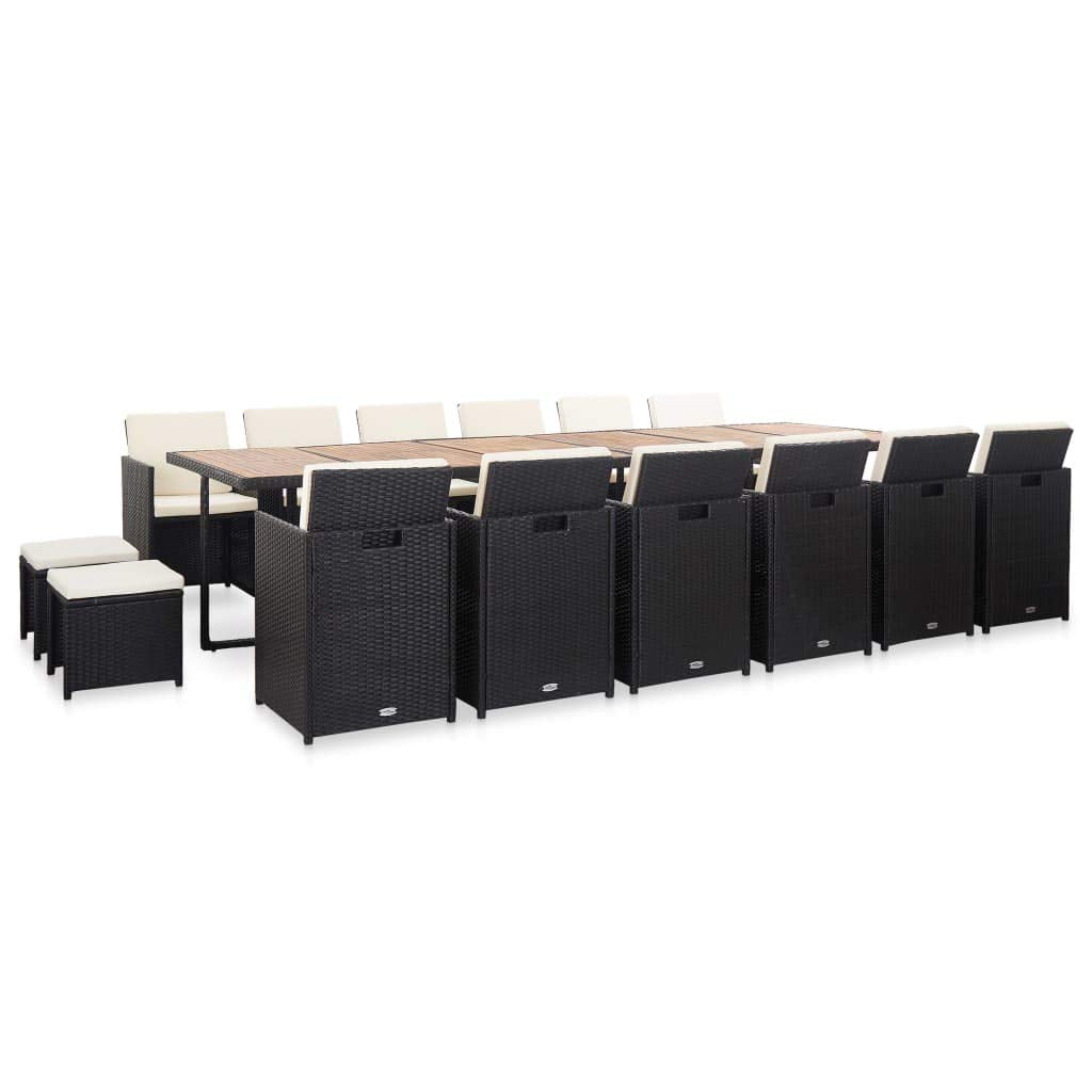 vidaXL Outdoor Dining Set with Cushions 17 Pieces Garden Patio Courtyard Balcony Furniture Table and Chairs Seats with Pads Poly Rattan Black