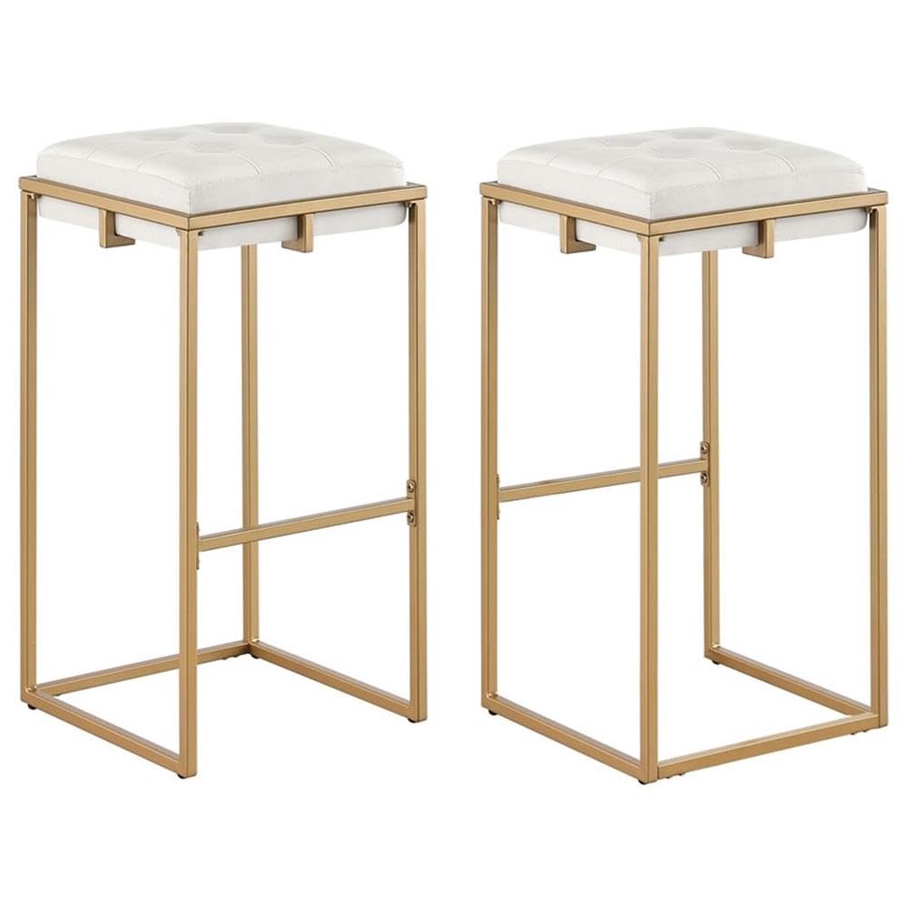 Coaster Home Furnishings Nadia Square Padded Seat Bar Stool (Set of 2) Beige and Gold