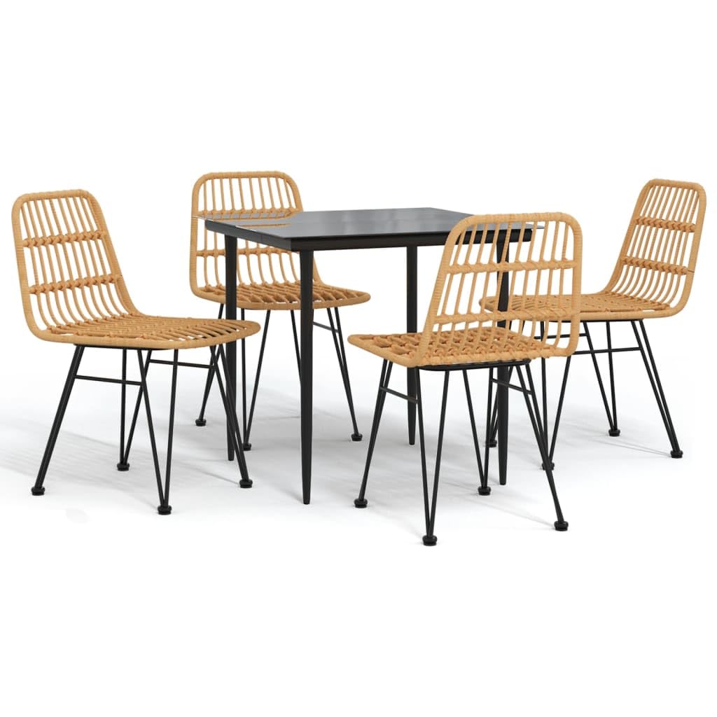 vidaXL 5-Piece Outdoor Dining Set, Poly Rattan Material, Black Steel Frame, Square Glass Tabletop, Comfortable Chairs with Backrests, Suitable for Patio/Deck/Lounge/Garden Use