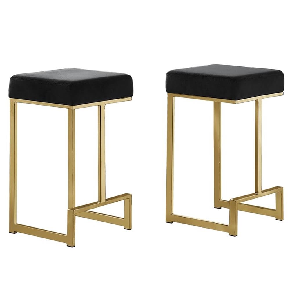 Best Master Furniture Dorrington Velvet Backless Counter Height Stool in Black/Gold (Set of 2)