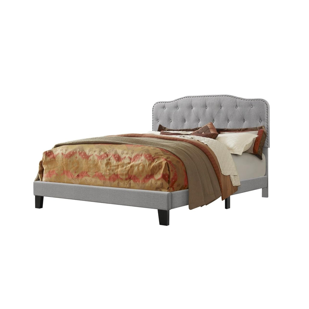 Best Quality Furniture Upholstered Panel Bed, Smoke Gray, Queen