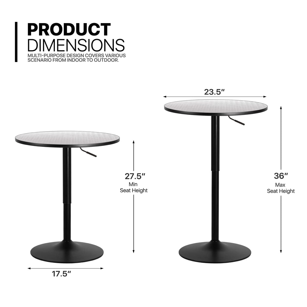 Monibloom Pub Round Table Silver Stripe Top With Black Leg And Base, Bar Table 27.5'- 36'' Height Adjustable With 360° Swivel, Cocktail Bistro Table For Dining Bistro Cafe Home Bar, 23.5' Diameter