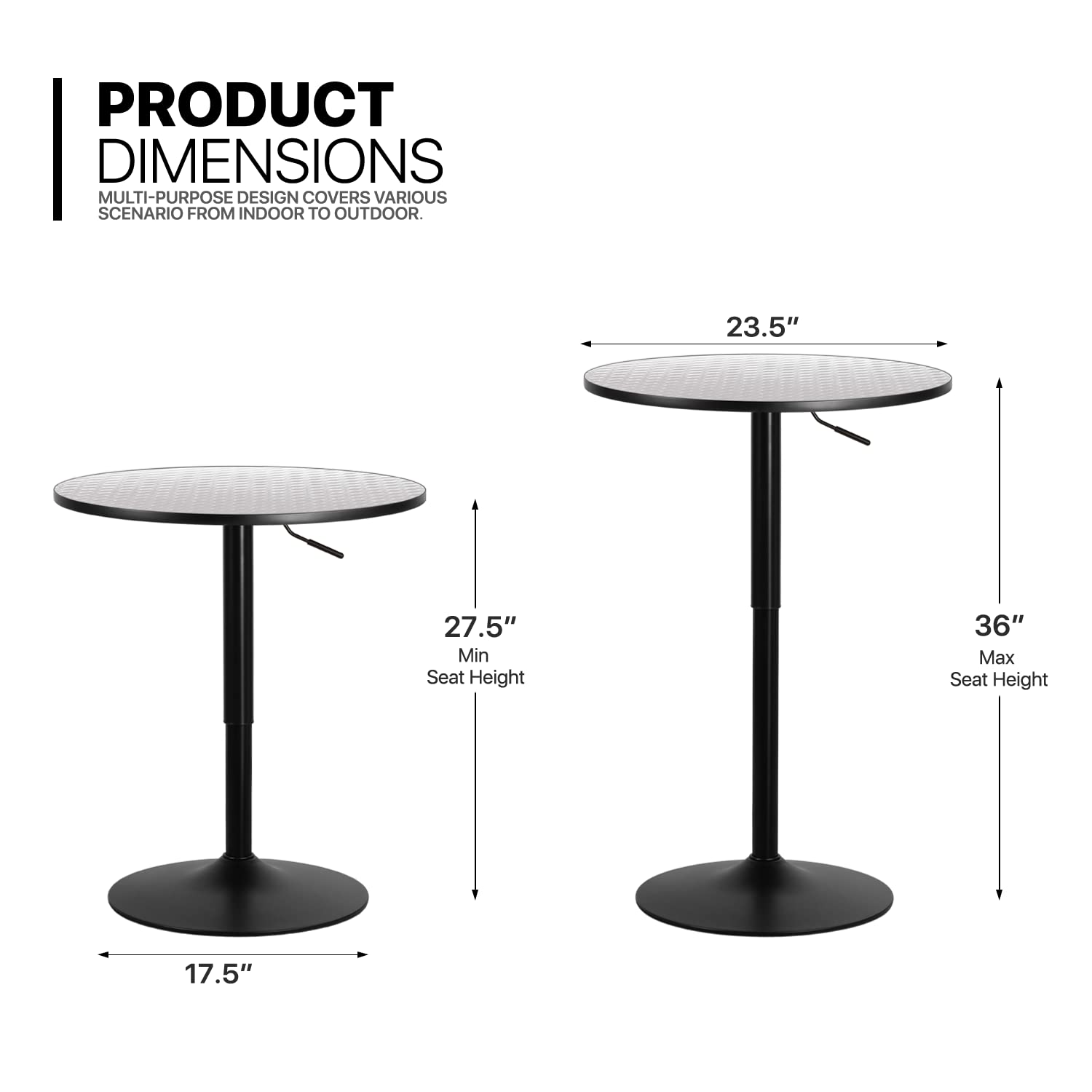 Monibloom Pub Round Table Silver Stripe Top With Black Leg And Base, Bar Table 27.5'- 36'' Height Adjustable With 360° Swivel, Cocktail Bistro Table For Dining Bistro Cafe Home Bar, 23.5' Diameter