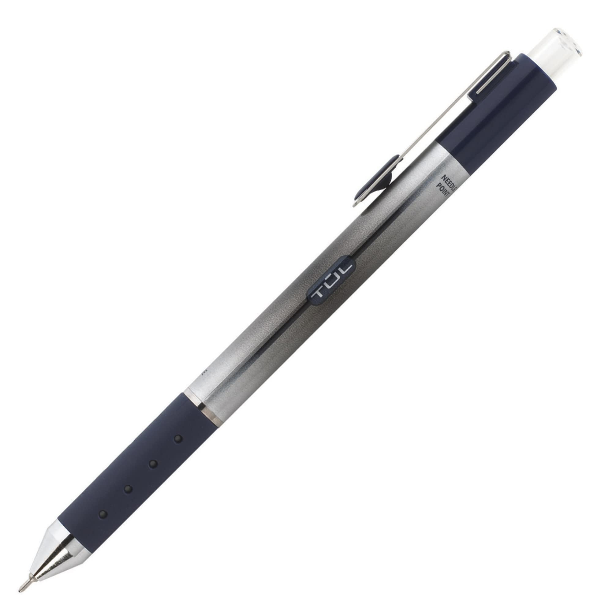 Tul Retractable Gel Pens, Needle Point, 0.7 Mm, Gray Barrel, Blue Ink, Pack Of 12