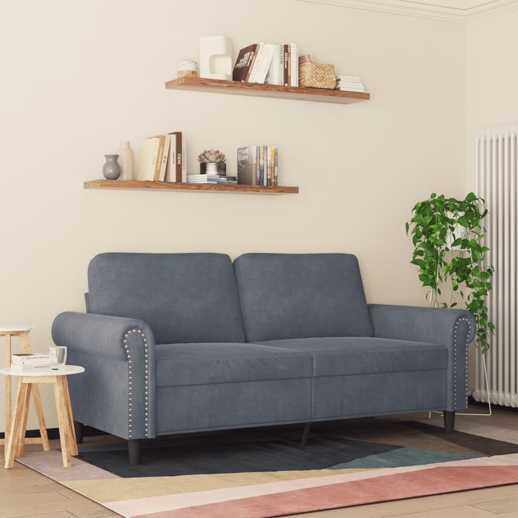 vidaXL 2-Seater Sofa, Dark Gray Velvet - Modern Design Couch with Thick Padded Seats and Armrests for Living Room or Lounge Area