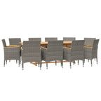 vidaXL Patio Dining Set 11-Piece with Cushions - Gray Acacia Wood for Outdoor Garden Table and Chairs