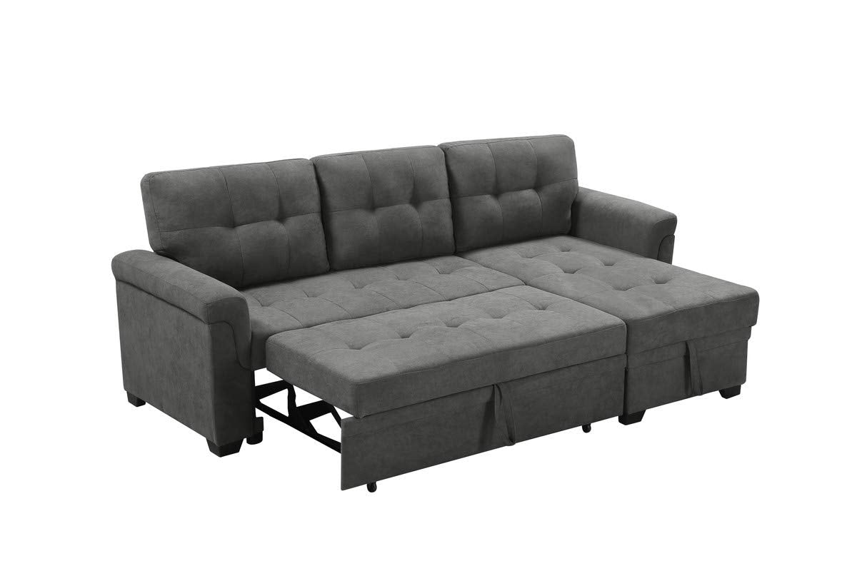 Lilola Home Connor Gray Fabric Reversible Sectional Sleeper Sofa Chaise with Storage