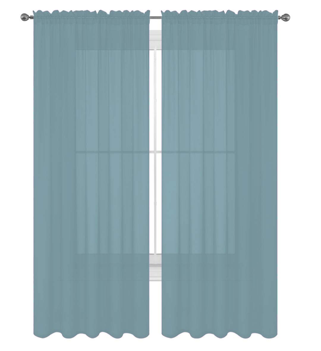 Decotex 2 Piece Solid Elegant Sheer Curtains Fully Stitched Panels Window Treatment Drape (54' X 63', Slate Blue)