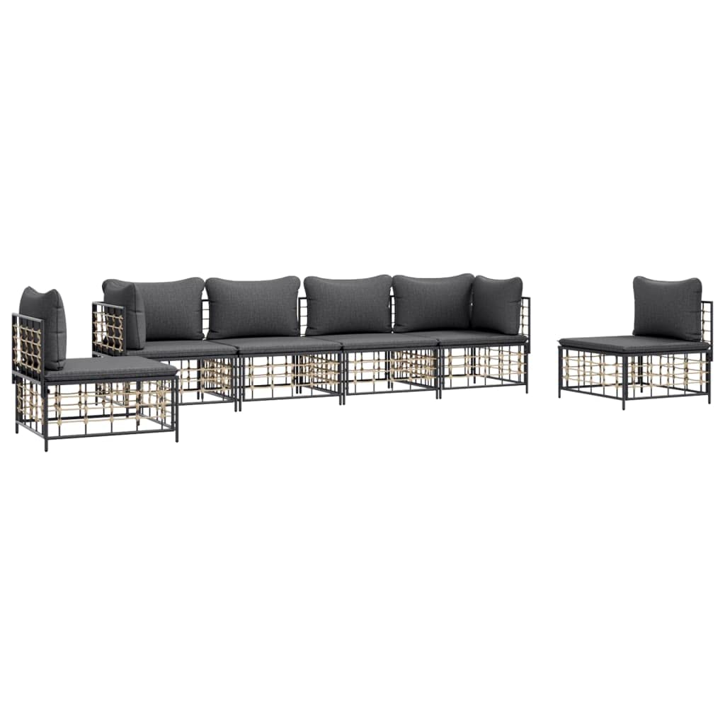 vidaXL 6 Piece Patio Lounge Set with Cushions - Anthracite Poly Rattan - Weather Resistant - Sturdy Steel Frame - Comfortable Outdoor Seating Solution with Modular Design