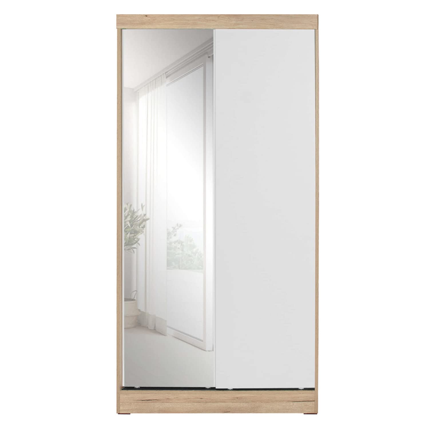 Better Home Products Mirror Wood Double Sliding Door Wardrobe White/Natural Oak