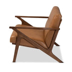 Baxton Studio Bianca Mid-Century Modern Walnut Brown Finished Wood and Tan Faux Leather Effect Loveseat