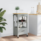 vidaXL Kitchen Trolley Rolling Cart - Solid Pine Wood, 2 Drawers, Slatted Shelf, Lockable Wheels, Gray and Honey Wax Finish for Home Storage