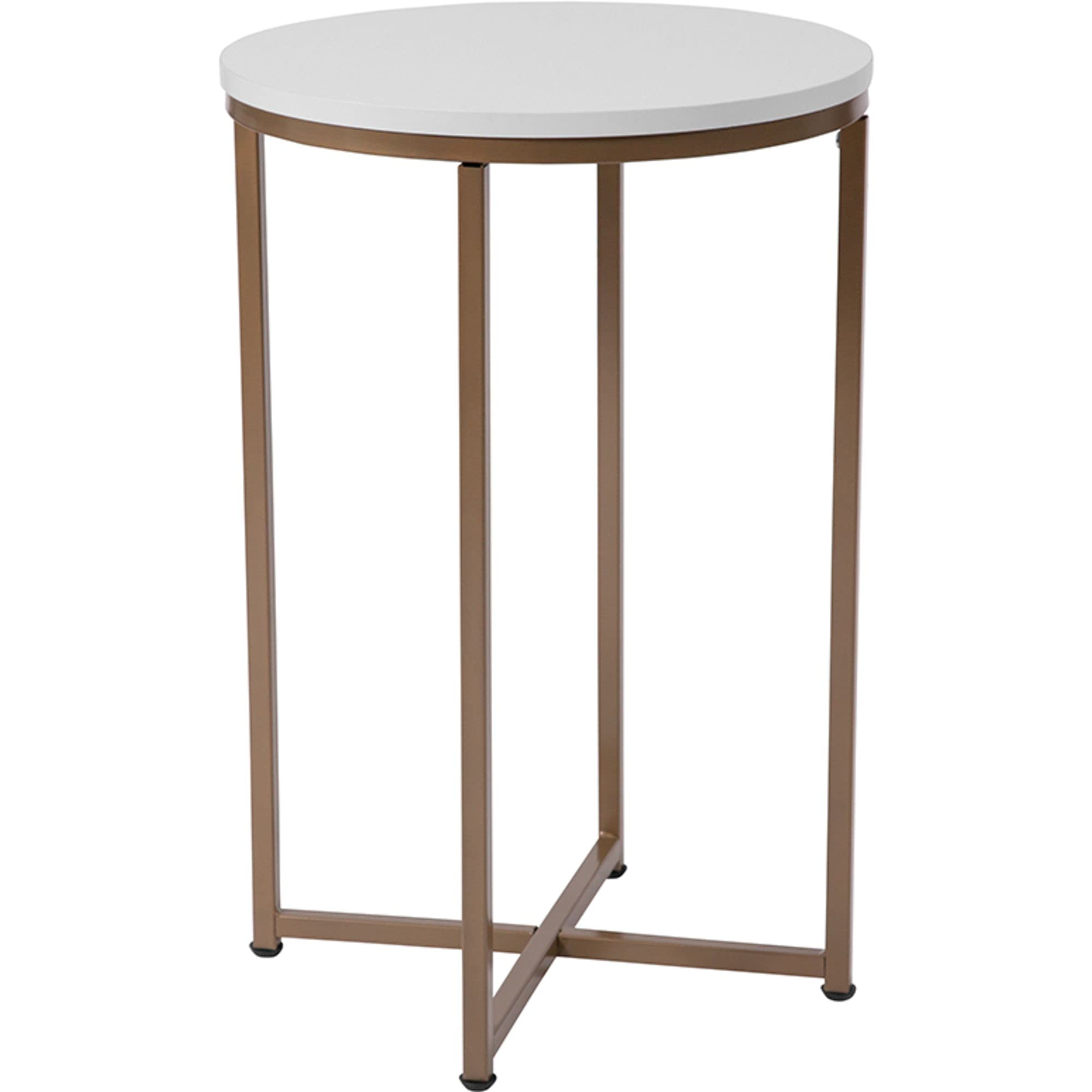 Flash Furniture Hampstead Collection End Table - Modern White Finish End Table - Crisscross Brushed Gold Frame